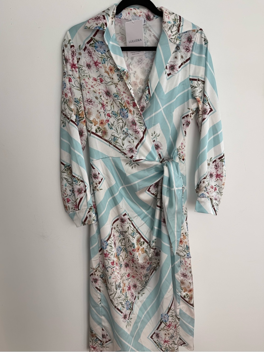 Made in Italy Mint and Floral Wrap Midi Dress